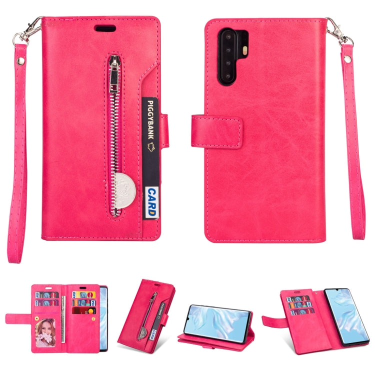 For Huawei P30 Pro Multifunctional Zipper Horizontal Flip Leather Case with Holder & Wallet & 9 Card Slots & Lanyard