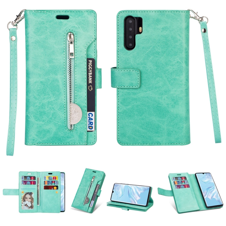 For Huawei P30 Pro Multifunctional Zipper Horizontal Flip Leather Case with Holder & Wallet & 9 Card Slots & Lanyard
