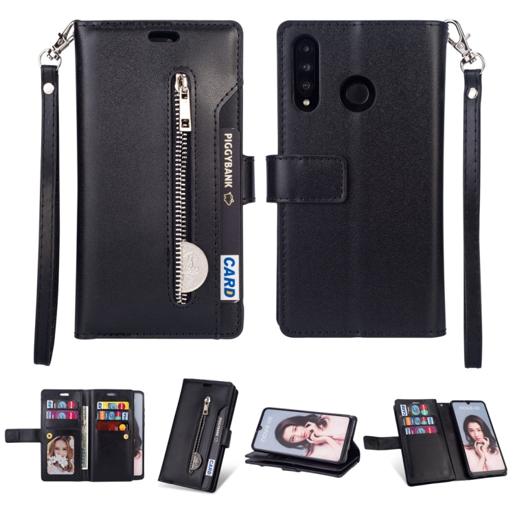 For Huawei P30 lite Multifunctional Zipper Horizontal Flip Leather Case with Holder & Wallet & 9 Card Slots & Lanyard