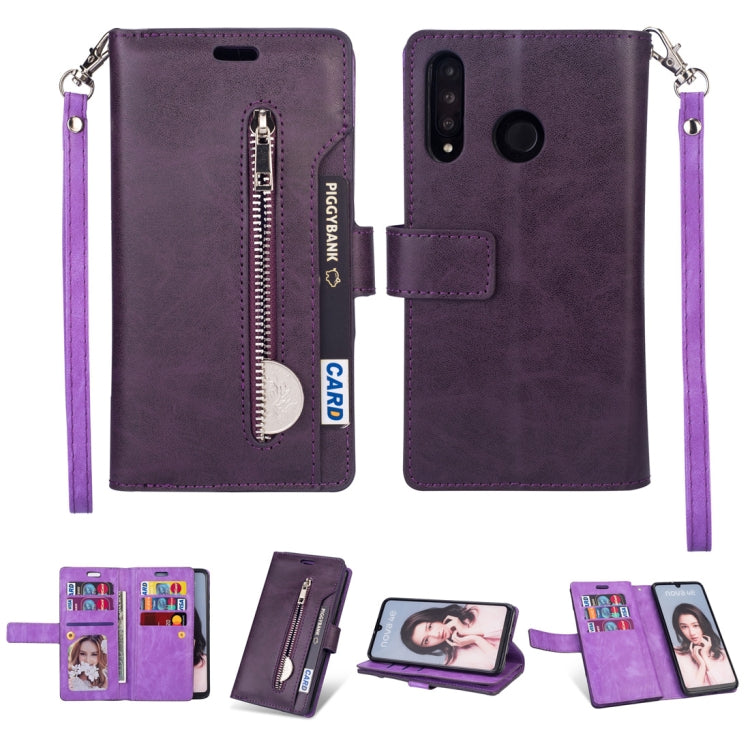 For Huawei P30 lite Multifunctional Zipper Horizontal Flip Leather Case with Holder & Wallet & 9 Card Slots & Lanyard