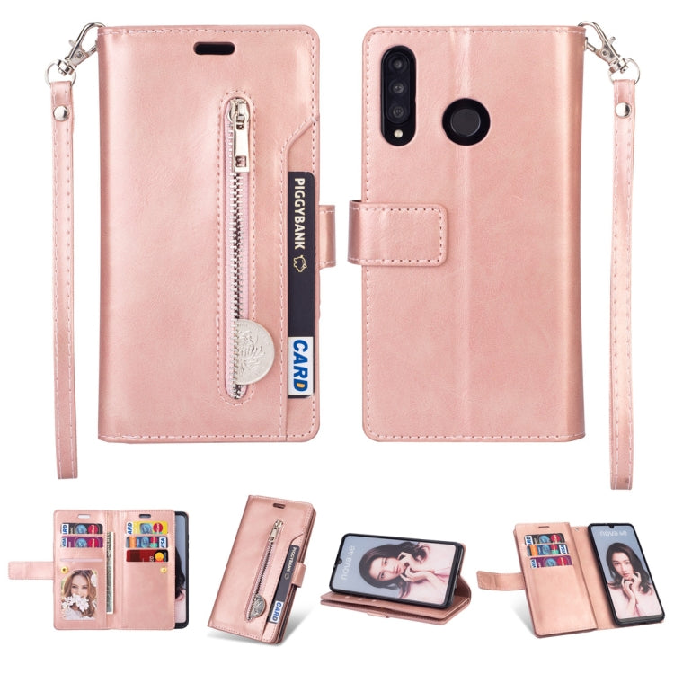 For Huawei P30 lite Multifunctional Zipper Horizontal Flip Leather Case with Holder & Wallet & 9 Card Slots & Lanyard