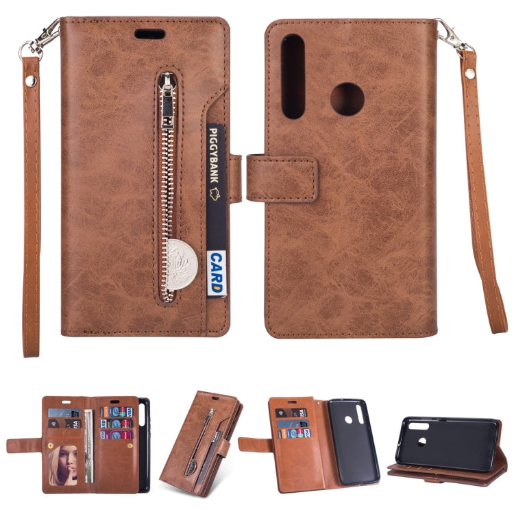 For Huawei P smart 2019 / P Smart+ / Enjoy 9s Multifunctional Zipper Horizontal Flip Leather Case with Holder & Wallet & 9 Card Slots & Lanyard