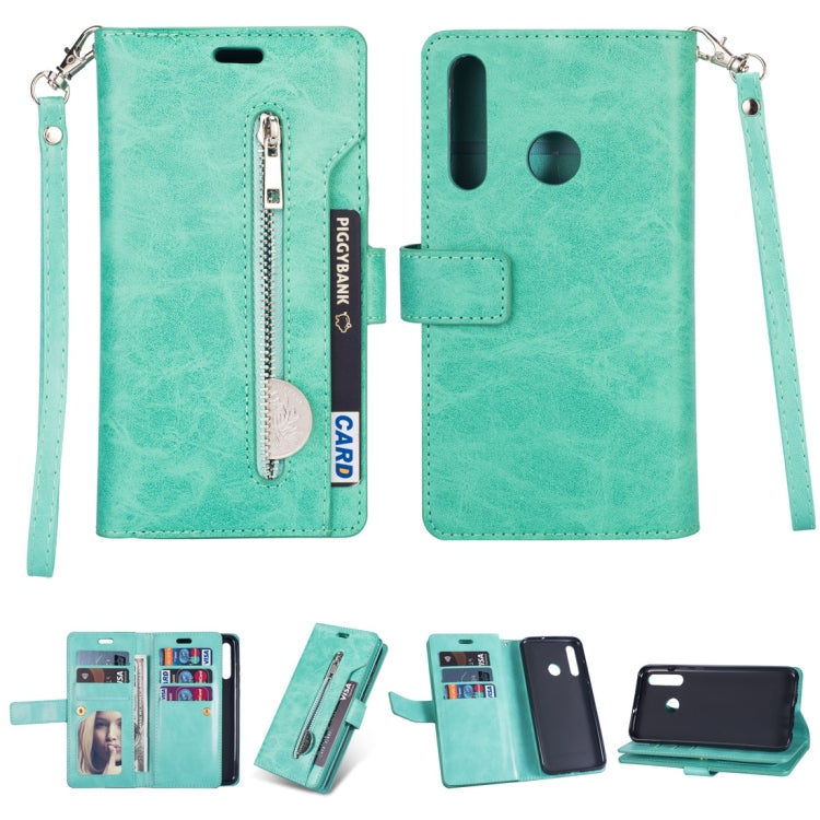 For Huawei P smart 2019 / P Smart+ / Enjoy 9s Multifunctional Zipper Horizontal Flip Leather Case with Holder & Wallet & 9 Card Slots & Lanyard