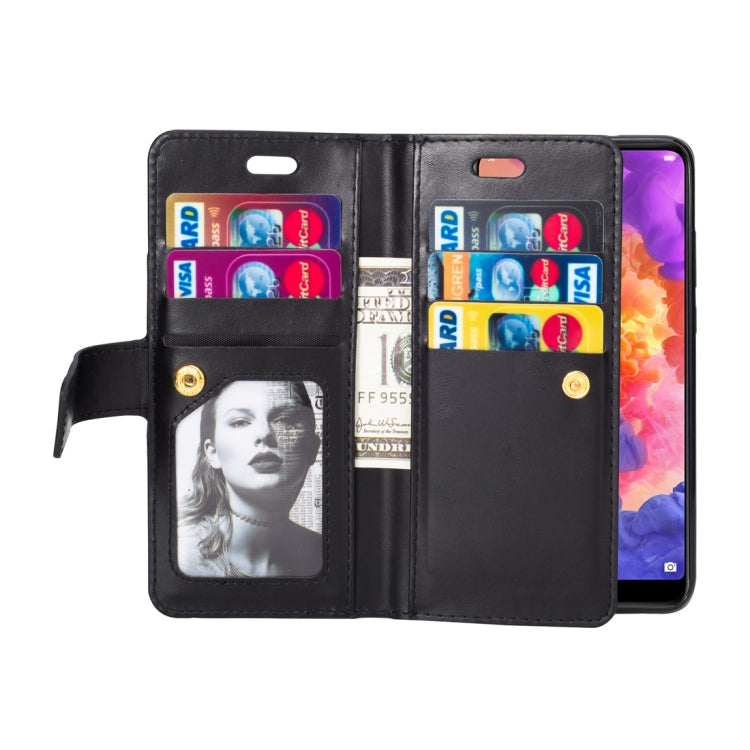 For Huawei P20 Multifunctional Zipper Horizontal Flip Leather Case with Holder & Wallet & 9 Card Slots & Lanyard