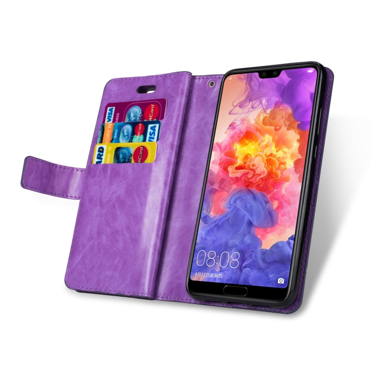 For Huawei P20 Multifunctional Zipper Horizontal Flip Leather Case with Holder & Wallet & 9 Card Slots & Lanyard