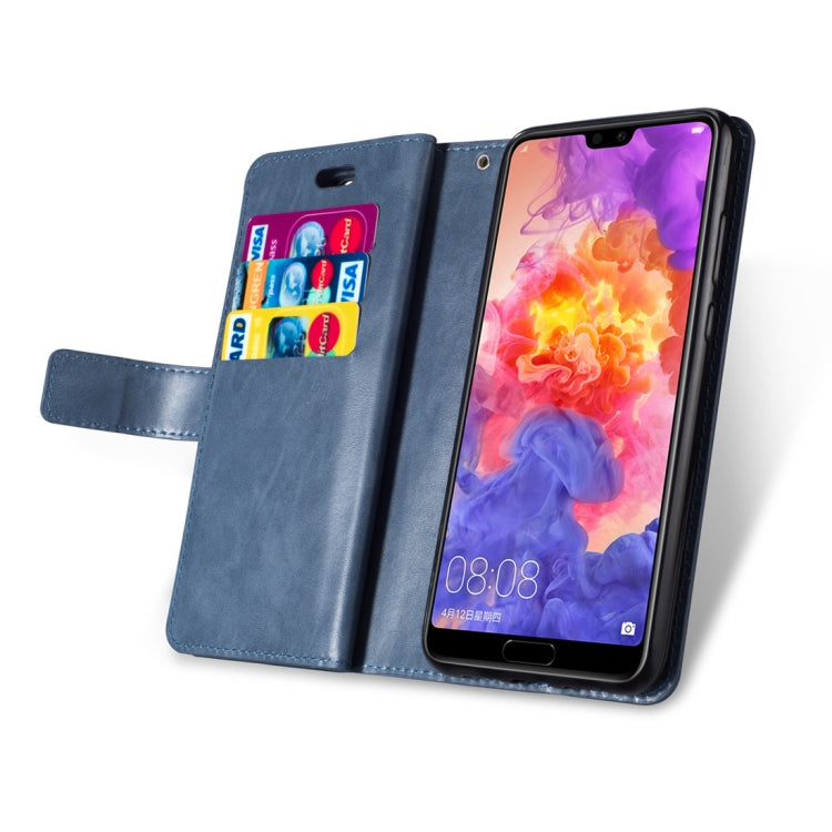 For Huawei P20 Multifunctional Zipper Horizontal Flip Leather Case with Holder & Wallet & 9 Card Slots & Lanyard