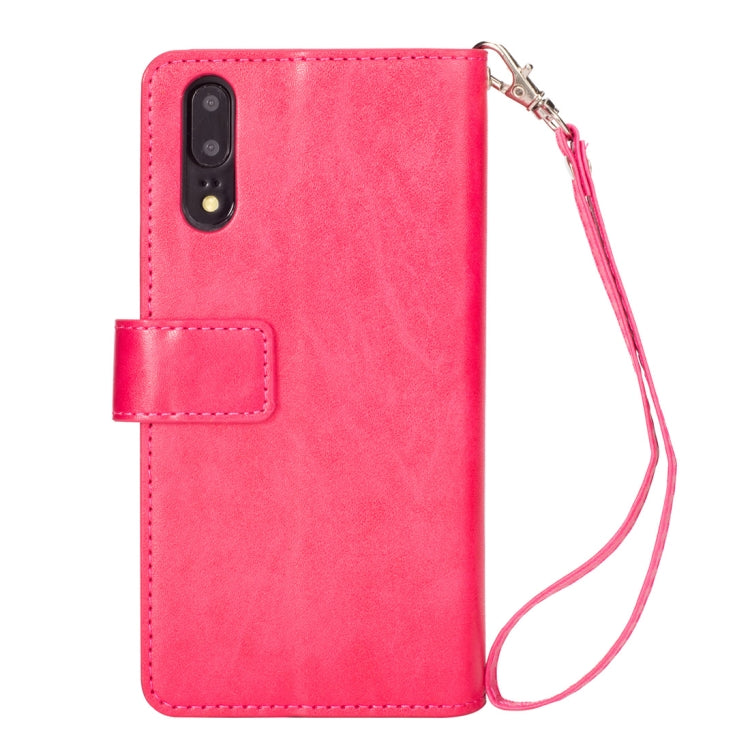 For Huawei P20 Multifunctional Zipper Horizontal Flip Leather Case with Holder & Wallet & 9 Card Slots & Lanyard