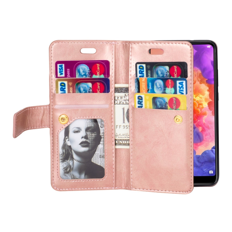 For Huawei P20 Multifunctional Zipper Horizontal Flip Leather Case with Holder & Wallet & 9 Card Slots & Lanyard