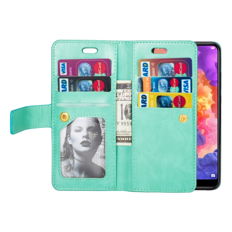 For Huawei P20 Multifunctional Zipper Horizontal Flip Leather Case with Holder & Wallet & 9 Card Slots & Lanyard