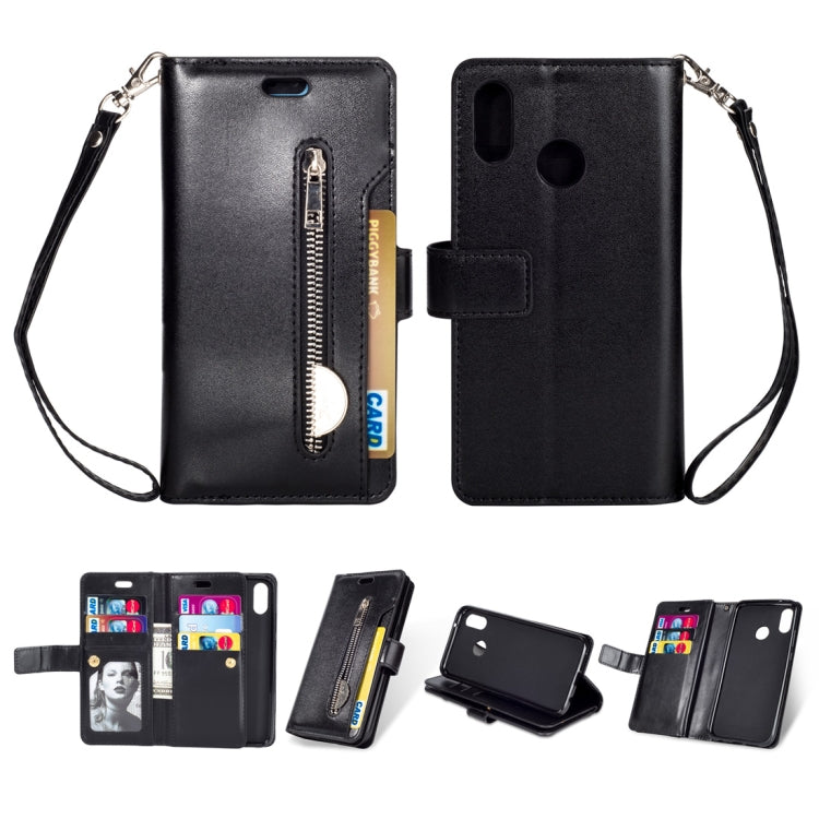 For Huawei P20 lite / Nova 3e Multifunctional Zipper Horizontal Flip Leather Case with Holder & Wallet & 9 Card Slots & Lanyard