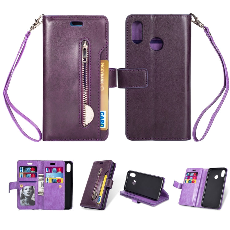 For Huawei P20 lite / Nova 3e Multifunctional Zipper Horizontal Flip Leather Case with Holder & Wallet & 9 Card Slots & Lanyard