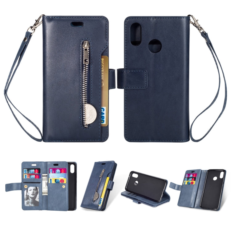 For Huawei P20 lite / Nova 3e Multifunctional Zipper Horizontal Flip Leather Case with Holder & Wallet & 9 Card Slots & Lanyard