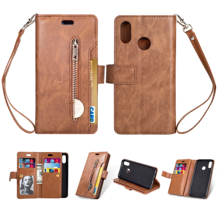 For Huawei P20 lite / Nova 3e Multifunctional Zipper Horizontal Flip Leather Case with Holder & Wallet & 9 Card Slots & Lanyard