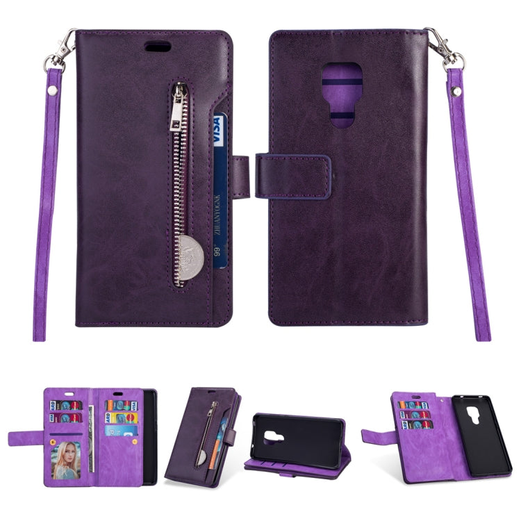 For Huawei Mate 20 Multifunctional Zipper Horizontal Flip Leather Case with Holder & Wallet & 9 Card Slots & Lanyard
