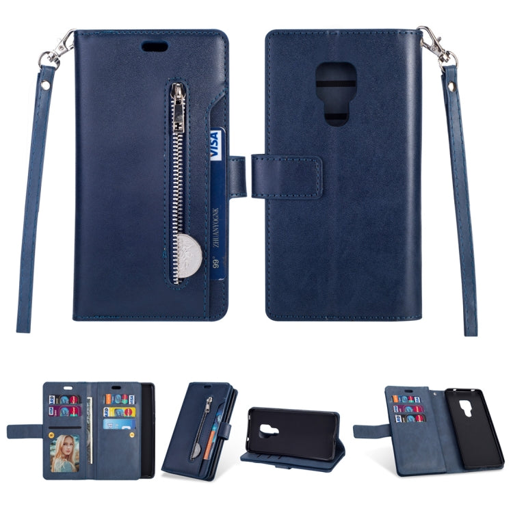 For Huawei Mate 20 Multifunctional Zipper Horizontal Flip Leather Case with Holder & Wallet & 9 Card Slots & Lanyard