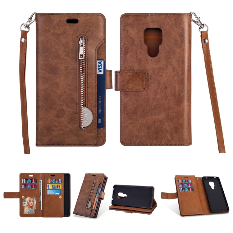 For Huawei Mate 20 Multifunctional Zipper Horizontal Flip Leather Case with Holder & Wallet & 9 Card Slots & Lanyard