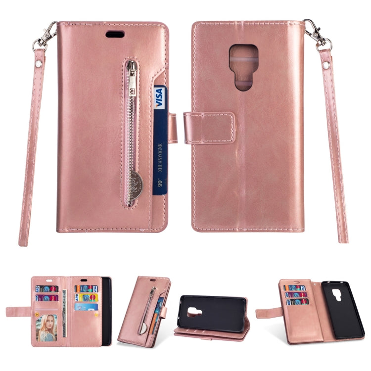 For Huawei Mate 20 Multifunctional Zipper Horizontal Flip Leather Case with Holder & Wallet & 9 Card Slots & Lanyard