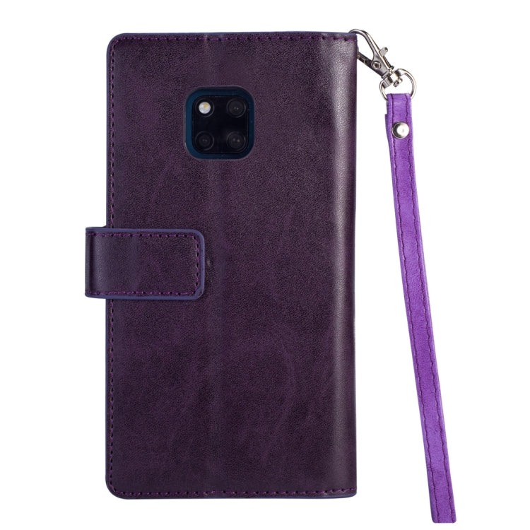 For Huawei Mate 20 Pro Multifunctional Zipper Horizontal Flip Leather Case with Holder & Wallet & 9 Card Slots & Lanyard