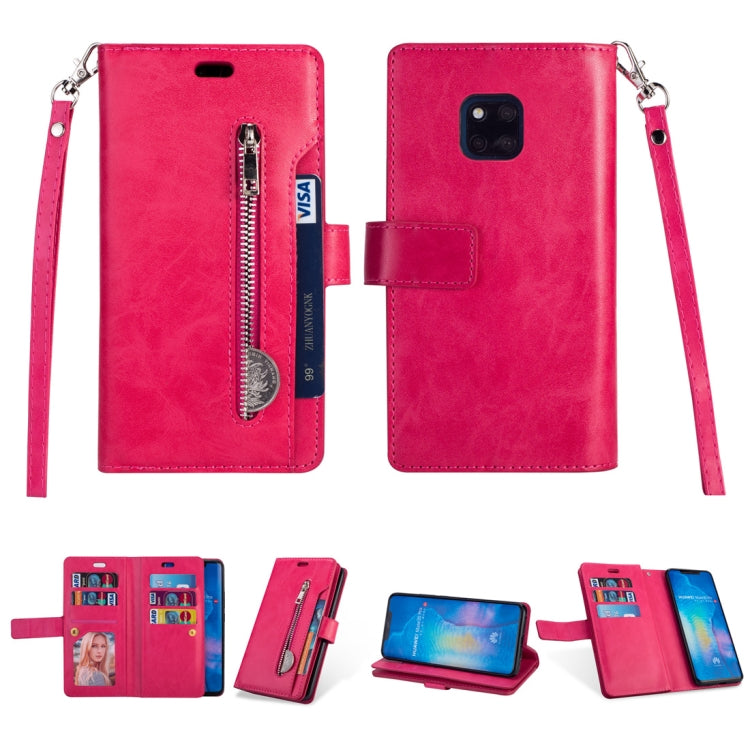 For Huawei Mate 20 Pro Multifunctional Zipper Horizontal Flip Leather Case with Holder & Wallet & 9 Card Slots & Lanyard