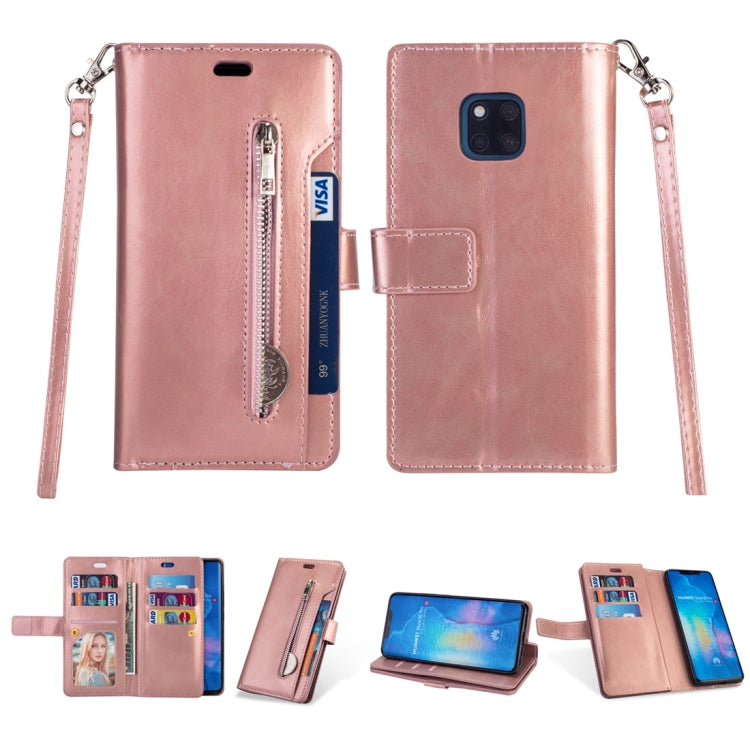 For Huawei Mate 20 Pro Multifunctional Zipper Horizontal Flip Leather Case with Holder & Wallet & 9 Card Slots & Lanyard