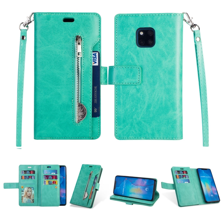 For Huawei Mate 20 Pro Multifunctional Zipper Horizontal Flip Leather Case with Holder & Wallet & 9 Card Slots & Lanyard