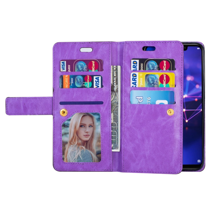 For Huawei Mate 20 lite Multifunctional Zipper Horizontal Flip Leather Case with Holder & Wallet & 9 Card Slots & Lanyard