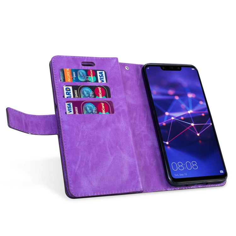 For Huawei Mate 20 lite Multifunctional Zipper Horizontal Flip Leather Case with Holder & Wallet & 9 Card Slots & Lanyard