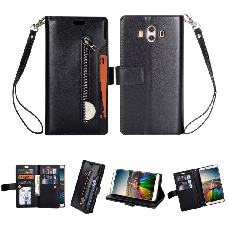 For Huawei Mate 10 Multifunctional Zipper Horizontal Flip Leather Case with Holder & Wallet & 9 Card Slots & Lanyard