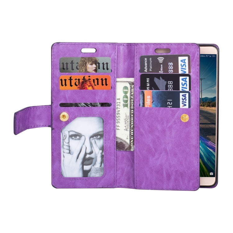 For Huawei Mate 10 Multifunctional Zipper Horizontal Flip Leather Case with Holder & Wallet & 9 Card Slots & Lanyard