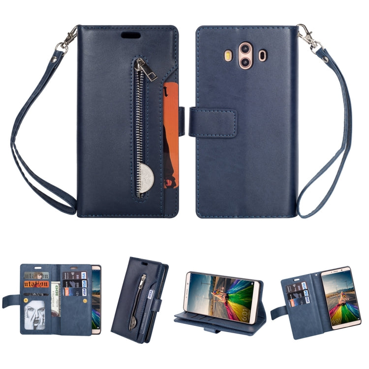 For Huawei Mate 10 Multifunctional Zipper Horizontal Flip Leather Case with Holder & Wallet & 9 Card Slots & Lanyard