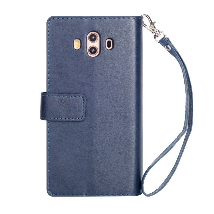 For Huawei Mate 10 Multifunctional Zipper Horizontal Flip Leather Case with Holder & Wallet & 9 Card Slots & Lanyard