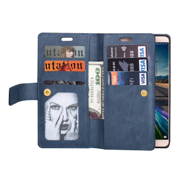 For Huawei Mate 10 Multifunctional Zipper Horizontal Flip Leather Case with Holder & Wallet & 9 Card Slots & Lanyard