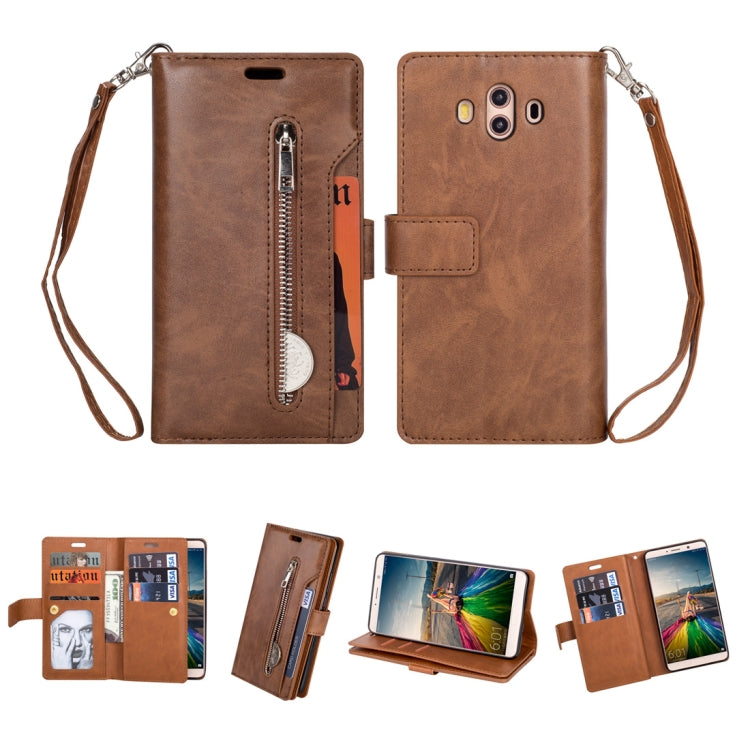 For Huawei Mate 10 Multifunctional Zipper Horizontal Flip Leather Case with Holder & Wallet & 9 Card Slots & Lanyard