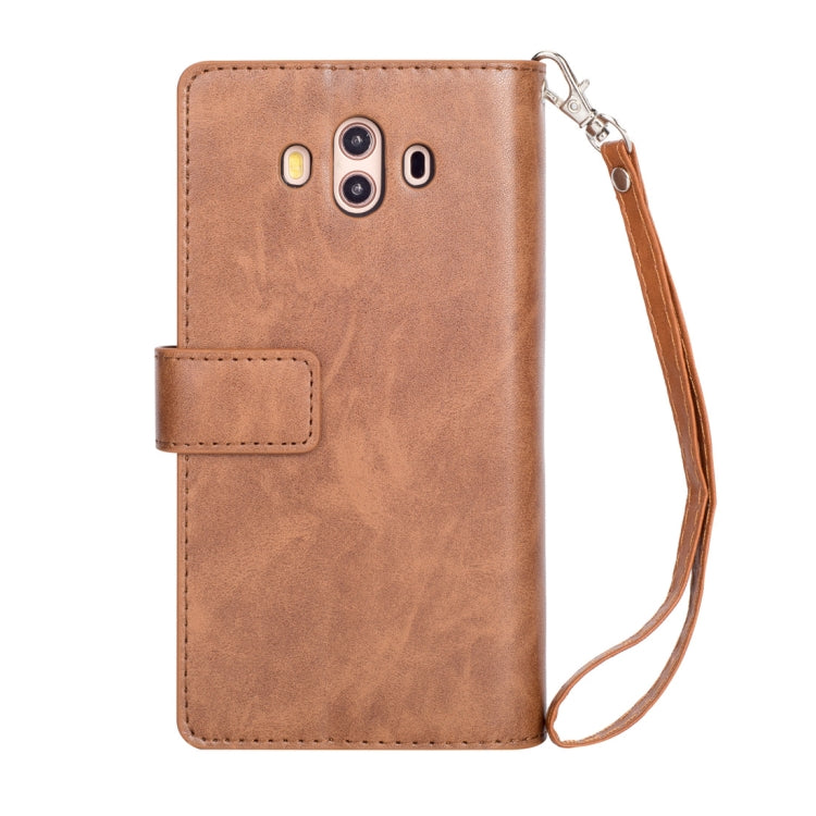 For Huawei Mate 10 Multifunctional Zipper Horizontal Flip Leather Case with Holder & Wallet & 9 Card Slots & Lanyard