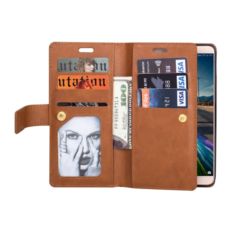 For Huawei Mate 10 Multifunctional Zipper Horizontal Flip Leather Case with Holder & Wallet & 9 Card Slots & Lanyard