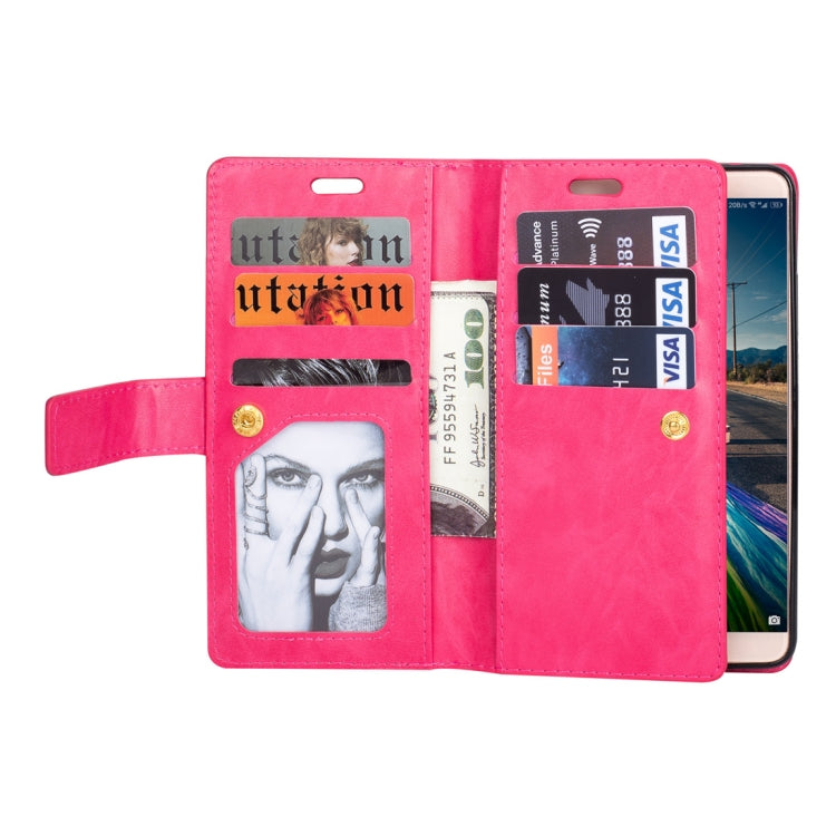 For Huawei Mate 10 Multifunctional Zipper Horizontal Flip Leather Case with Holder & Wallet & 9 Card Slots & Lanyard