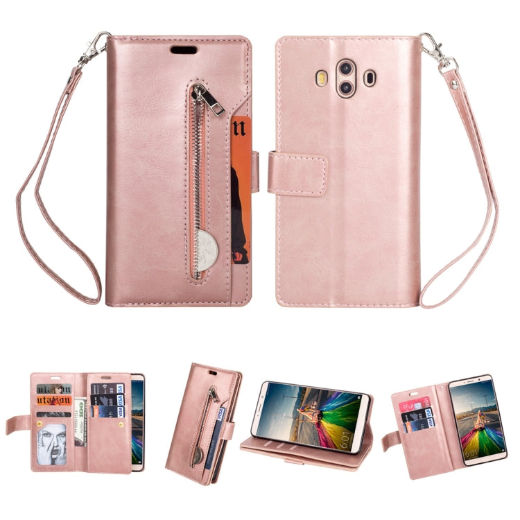 For Huawei Mate 10 Multifunctional Zipper Horizontal Flip Leather Case with Holder & Wallet & 9 Card Slots & Lanyard