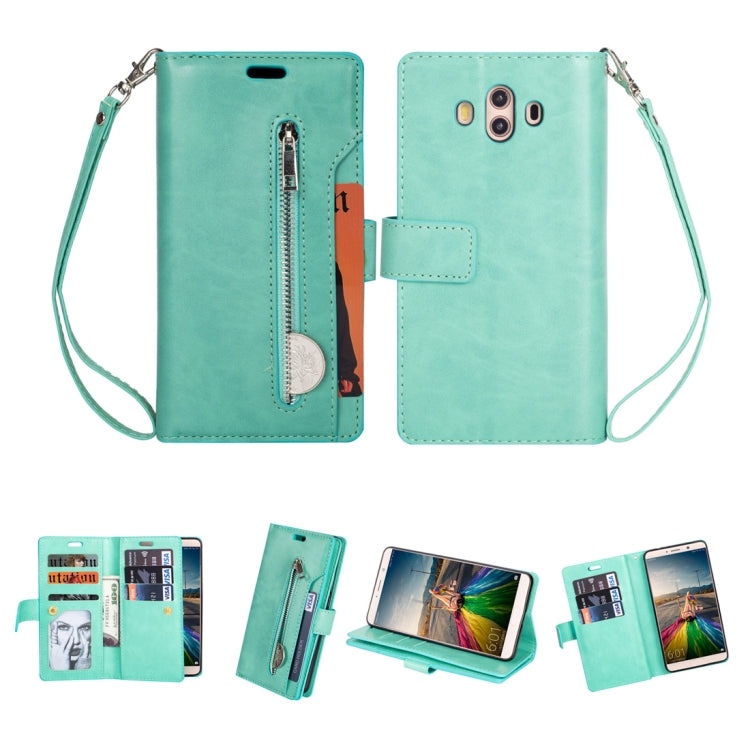 For Huawei Mate 10 Multifunctional Zipper Horizontal Flip Leather Case with Holder & Wallet & 9 Card Slots & Lanyard