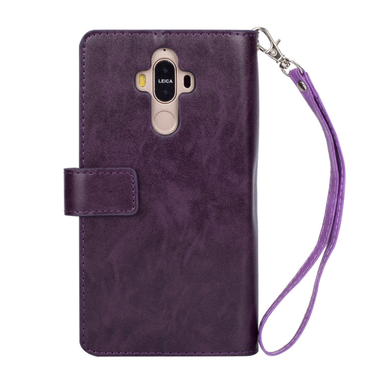 For Huawei Mate 9 Multifunctional Zipper Horizontal Flip Leather Case with Holder & Wallet & 9 Card Slots & Lanyard