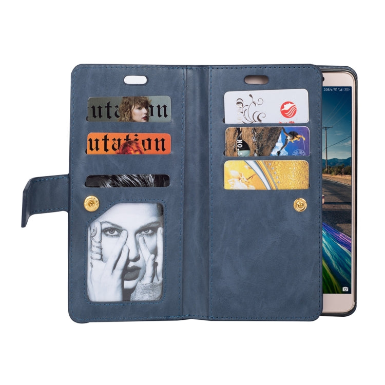 For Huawei Mate 9 Multifunctional Zipper Horizontal Flip Leather Case with Holder & Wallet & 9 Card Slots & Lanyard