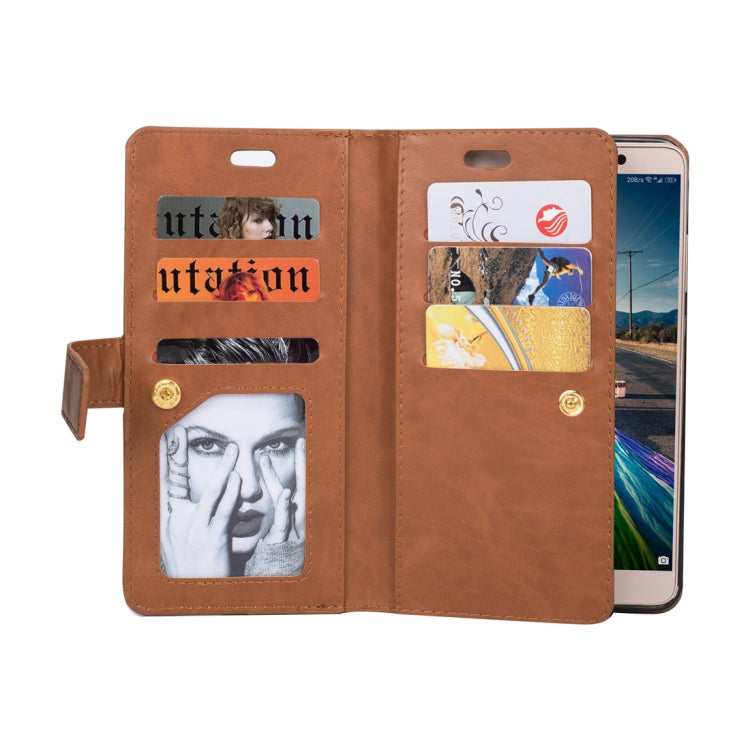 For Huawei Mate 9 Multifunctional Zipper Horizontal Flip Leather Case with Holder & Wallet & 9 Card Slots & Lanyard