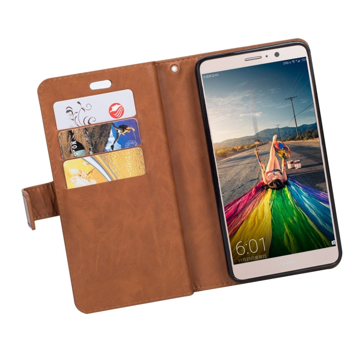 For Huawei Mate 9 Multifunctional Zipper Horizontal Flip Leather Case with Holder & Wallet & 9 Card Slots & Lanyard