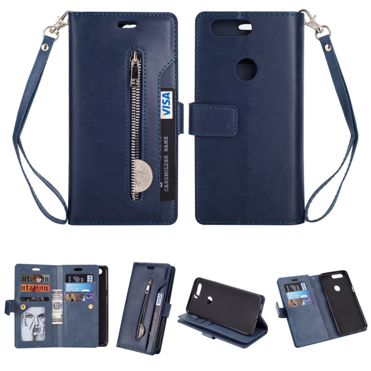 For OnePlus 5T Multifunctional Zipper Horizontal Flip Leather Case with Holder & Wallet & 9 Card Slots & Lanyard