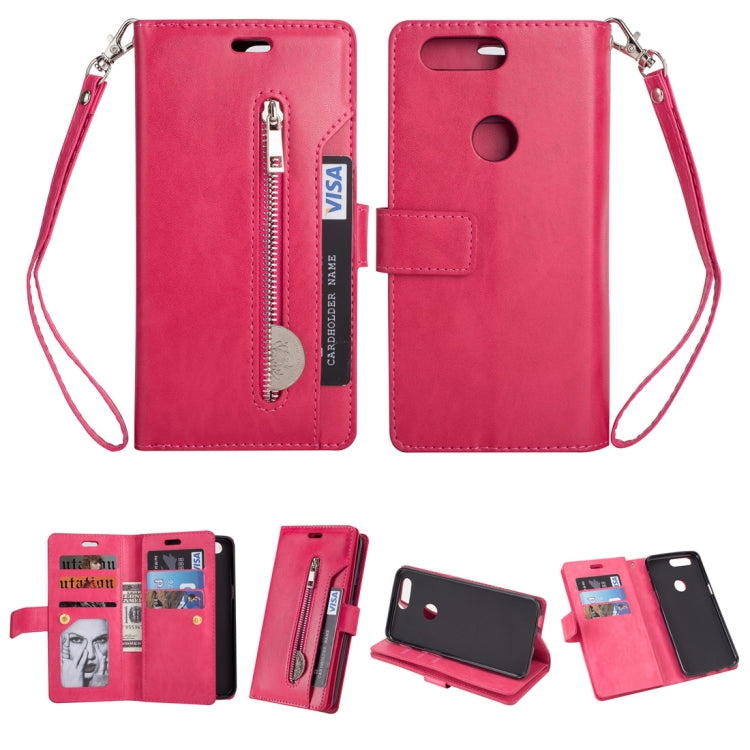 For OnePlus 5T Multifunctional Zipper Horizontal Flip Leather Case with Holder & Wallet & 9 Card Slots & Lanyard