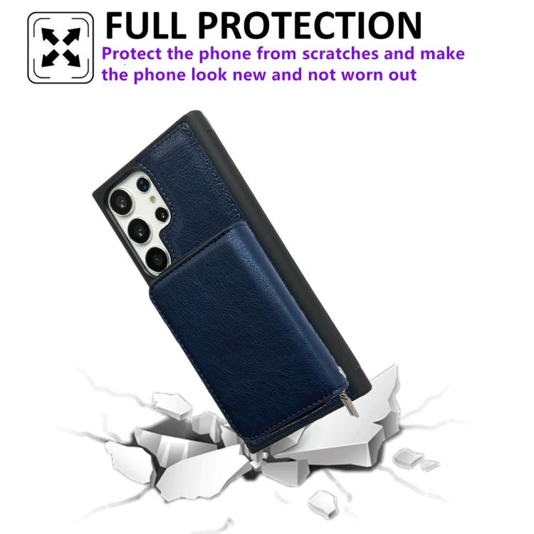 For Samsung Galaxy S24 Ultra 5G Solid Color Zipper 11-Card Slots Bag Phone Case with Lanyard