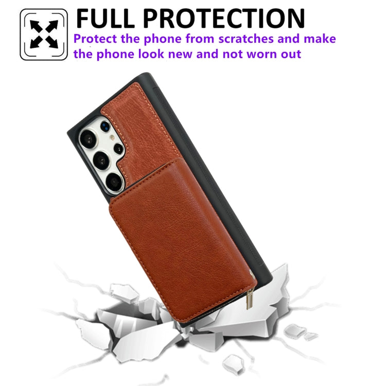 For Samsung Galaxy S24 Ultra 5G Solid Color Zipper 11-Card Slots Bag Phone Case with Lanyard