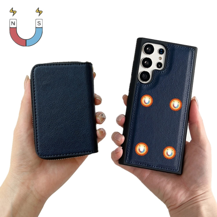 For Samsung Galaxy S23 Ultra 5G Solid Color Zipper 11-Card Slots Bag Phone Case with Lanyard
