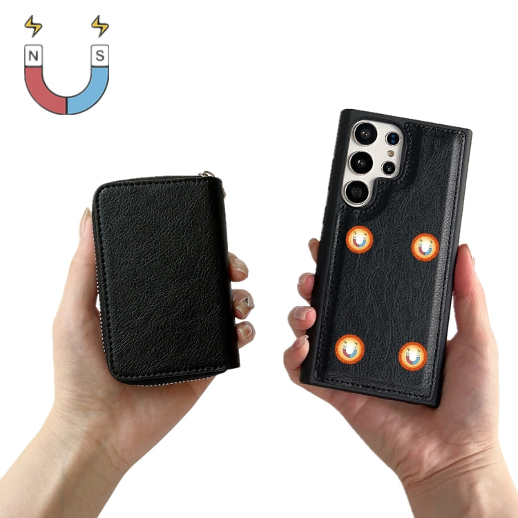 For Samsung Galaxy S23 Ultra 5G Solid Color Zipper 11-Card Slots Bag Phone Case with Lanyard