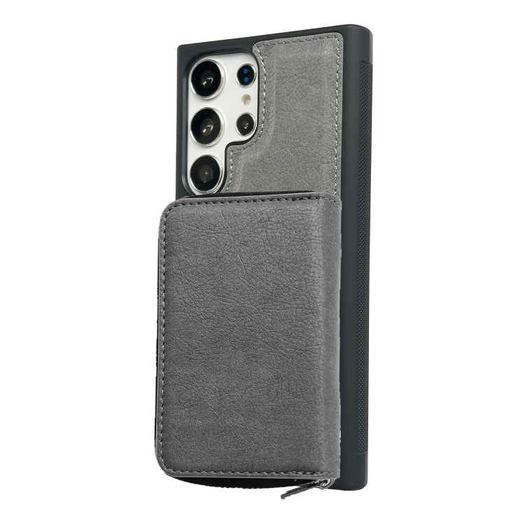 For Samsung Galaxy S23 Ultra 5G Solid Color Zipper 11-Card Slots Bag Phone Case with Lanyard