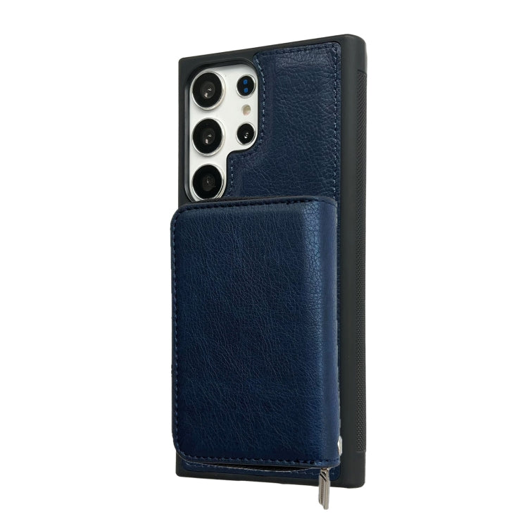 For Samsung Galaxy S22 Ultra 5G Solid Color Zipper 11-Card Slots Bag Phone Case with Lanyard
